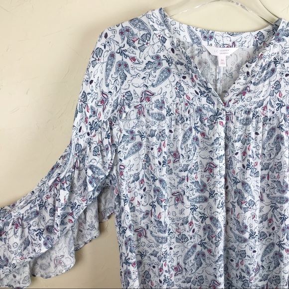 LC LAUREN CONRAD 3/4 Sleeve Boho Ruffle Blouse - Picture 2 of 6